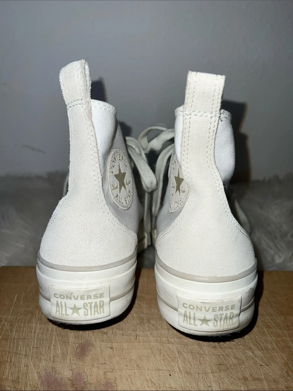 Converse White High-Top Canvas and Suede Platform Sneakers